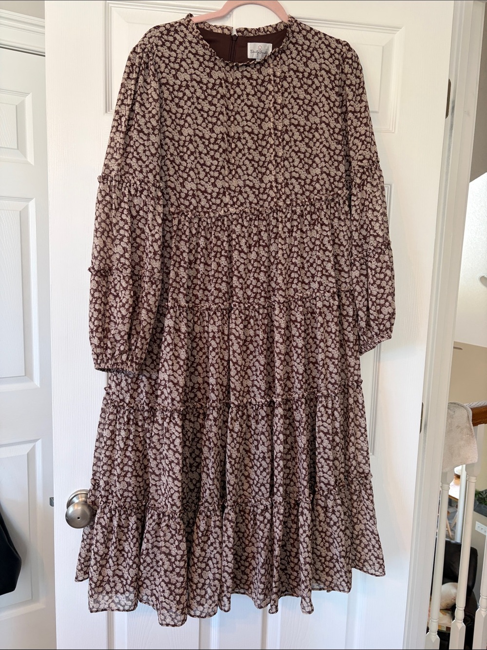 Floral Tiered Midi Dress - Brown Floral